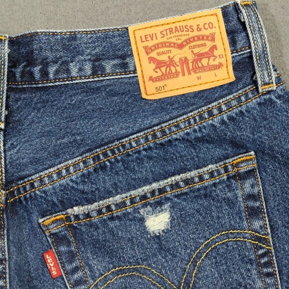 Levi's Jeans Shorts Women's 29 Blue Distressed Denim Button Fly - Picture 3 of 11